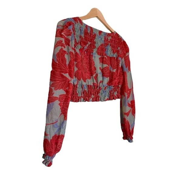 ANTHROPOLOGIE Red Carter Long Sleeve Plunge Neck Floral Print Crop Top Size XS - Picture 4 of 8
